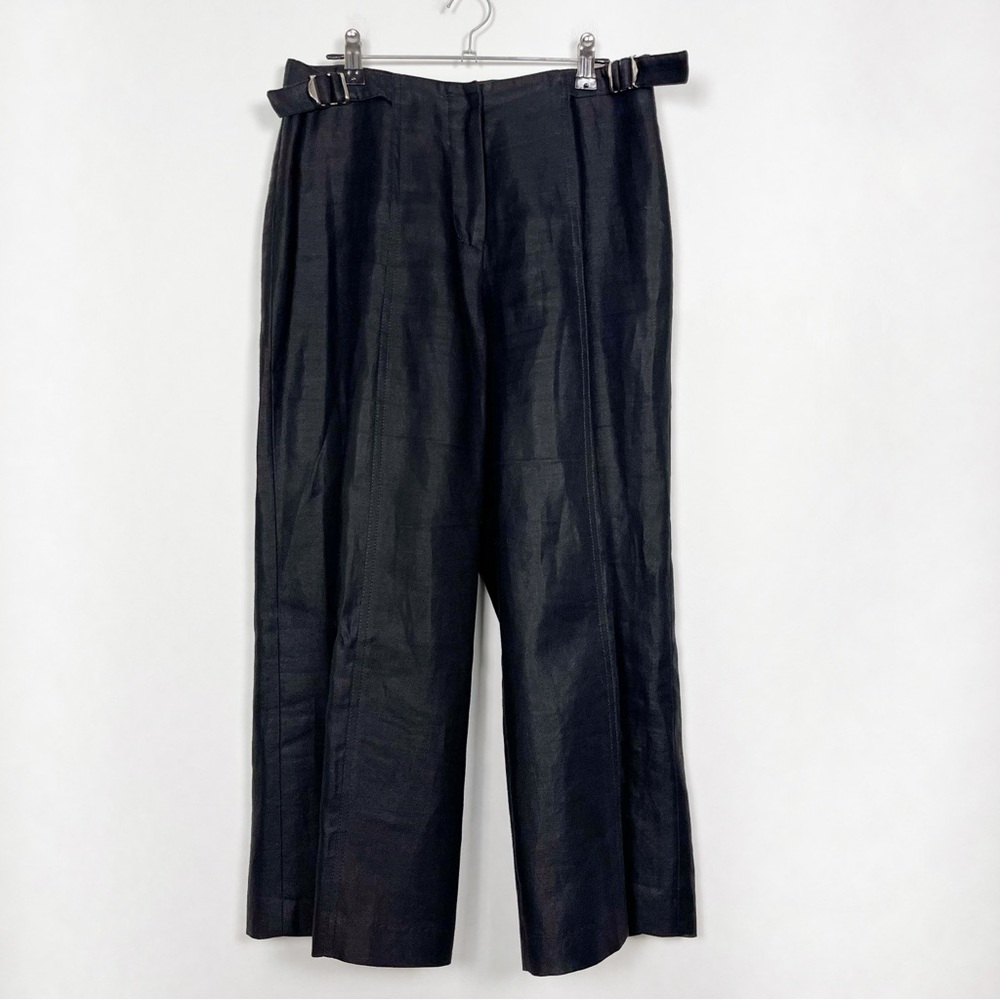 Franco Mirabelli Women’s Wide‎ Leg Black Bamboo Trousers Size 4 Cropped Classic
